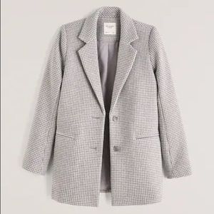 Houndstooth Wool Blend Blazer Coat
